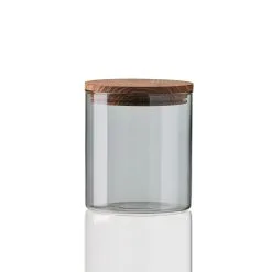 Aida Bocal En Verre Avec Couvercle En Bois Raw Fumé